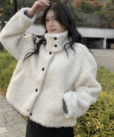 한 부서 스탠드 칼라 학원 스타일 쇼트 스타일 양털 보온 여성 코트 겨울 새로운 싱글 줄 버튼 루즈핏 다용도 코트