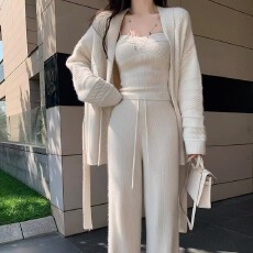 批发套装慵懒穿搭一整套毛衣开衫针织吊带休闲长裤子女三件套秋<b class='q'>冬</b>