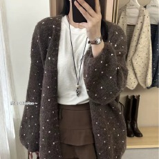 批发韩版复古波点加厚毛衣外套女2026秋季宽松<b class='q'>针织</b>开衫潮