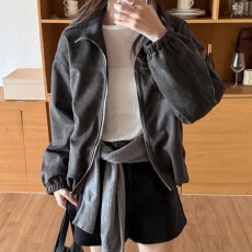 批发2026美式复古麂皮绒夹克外套女<b class='q'>秋</b>冬新款宽松廓形小个子休闲上衣
