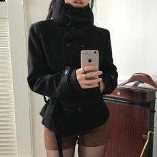 批发韩国高级感立领双排扣毛呢外套女冬季新款系带收腰短款呢子大衣
