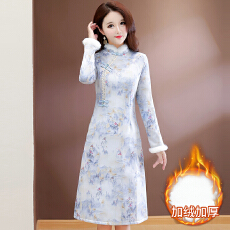 批发实拍新款加绒加厚 修身<b class='q'>时尚</b>中国风中式连衣裙
