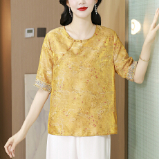 批发实拍新款夏季中式国风提花复古优雅气质上衣