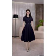 批发沐沐衣品#2026年夏季新款气质显瘦遮肚中长款<b class='q'>大码</b>短袖连衣裙