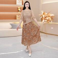 批发时尚套装长裙2026夏季新款修身显瘦中长款气质收腰时尚印花裙子