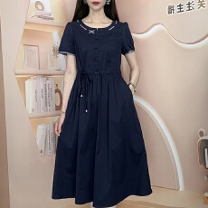 批发2026年夏季新款时尚洋气减龄遮肚子显瘦短袖中长款连衣裙