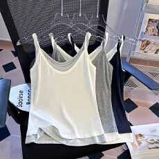 批发实拍 <b class='q'>春</b>夏空气感叠穿百搭拼色设计假两件吊带背心上衣女