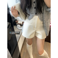 批发实拍实价加厚休闲a字毛呢短裤靴子裤