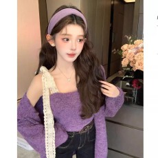 批发小香风套装女2025新款秋冬穿搭一整套紫色针织开衫<b class='q'>吊带</b>背心两件套