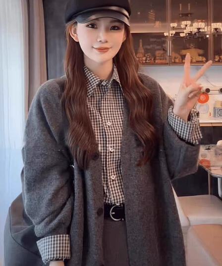 이른 가을 새로운 느긋한 바람 루즈핏 스웨터 니트 오픈 가디건 여성 코트 한 부서 밑단 트임 자수 다용도 맨위