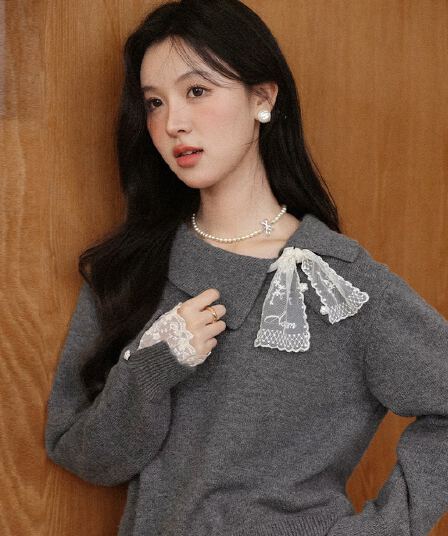 부드러운 자매 부서 회색 풀오버 가을 겨울 소녀 새로운 긴팔 루즈핏 니트 맨위 재킷