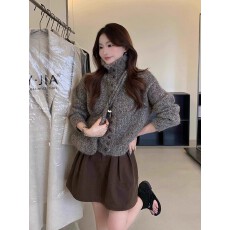 批发慵懒风高领针织开衫女秋冬季宽松保暖毛衣外套显瘦<b class='q'>短款</b>小个子上衣