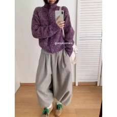 批发法式复古混色立领毛衣外套女2025冬新款宽松短款港风羊毛针织<b class='q'>开衫</b>