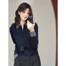 批发衬衫拼接针织衫内搭打底衫秋装女款2025年新款早秋季韩系穿搭上衣