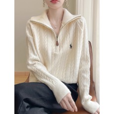 批发25年秋冬新款爆款针织衫翻领纯色<b class='q'>时尚</b>麻花半拉链设计感针织衫毛衣