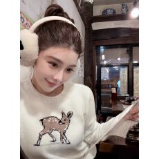 批发<b class='q'>明星</b><b class='q'>同款</b> 小香风撞色小鹿提花圆领套头针织衫毛衣女