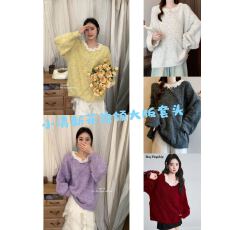 批发慵懒风花边软糯宽松毛衣女秋冬大码<b class='q'>胖妹妹</b>韩系温柔气质显瘦针织衫