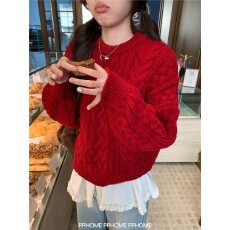 批发PPHOME自制~麻花毛衣 韩代同款高品质粗针毛衣宽松圆领八乃毛衣女