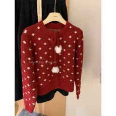 批发洋气百搭灰色波点针织开衫女春季2025新款叠穿设计感小众显瘦长袖