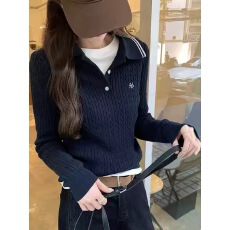 批发秋冬季miu里miu气学院风polo领麻花针织衫打底<b class='q'>毛衣</b>女大衣内搭上衣
