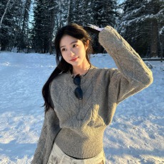 批发2026新款韩系慵懒风麻花毛衣女秋<b class='q'>冬</b>季宽松套头针织衫气质收腰上衣