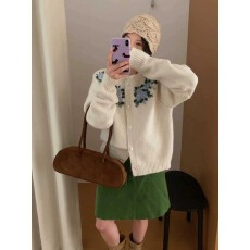 批发韩系复古提花针织开衫女秋<b class='q'>冬</b>新款软糯毛衣外套宽松百搭