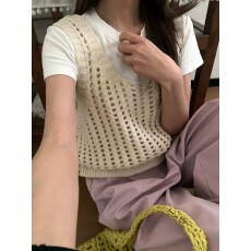 批发韩系U领毛衣马甲女春秋季叠穿新款设计感无袖镂空针织衫吊带背心