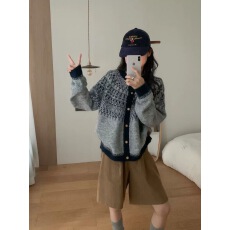 批发费尔岛提花复古针织开衫女秋冬大码胖mm慵懒风高级感软糯毛衣<b class='q'>外套</b>