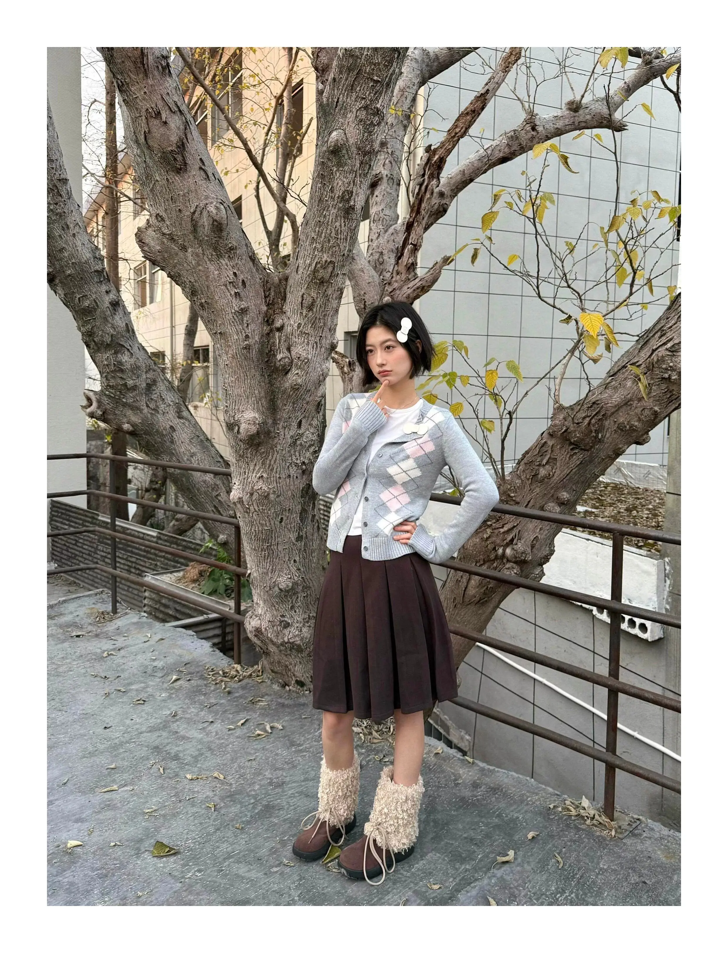 한국인기 다이아몬드 패턴 니트 가디건 상세 이미지 2