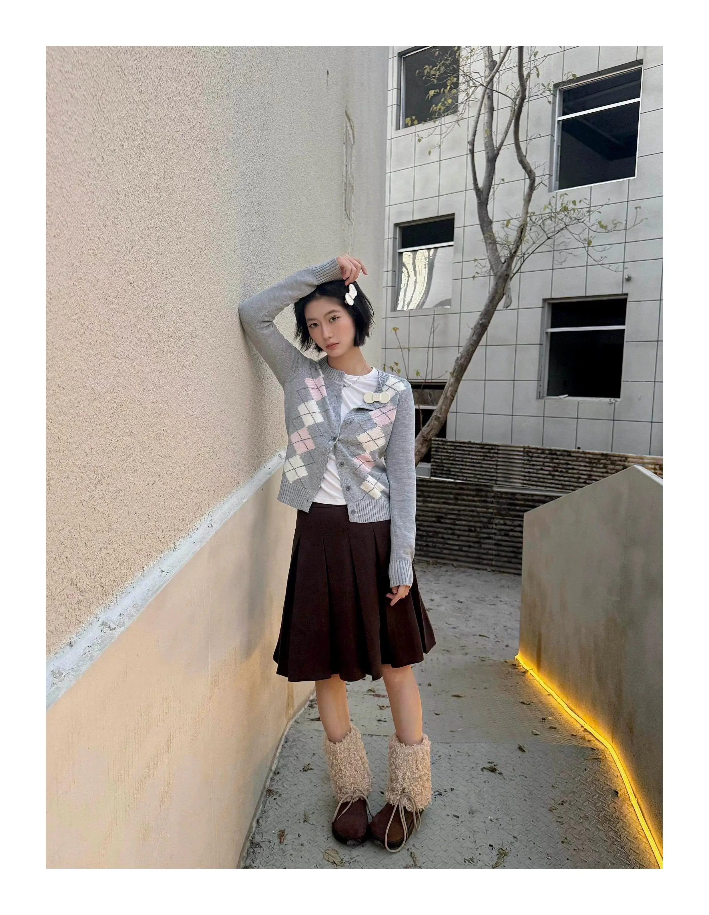 한국인기 다이아몬드 패턴 니트 가디건 상세 이미지 5