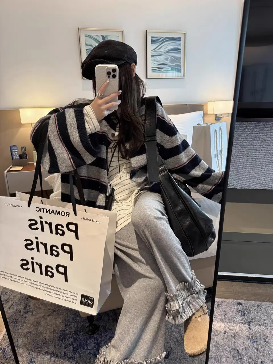 스트라이프 라운드넥 루즈핏 가디건 상세 이미지 33