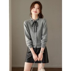 批发淑女风蝴蝶结系带立领<b class='q'>针织</b><b class='q'>开衫</b>2026新春时尚减龄打底毛衣外穿内搭