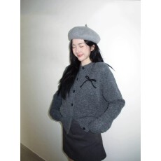 批发<b class='q'>韩</b>系蝴蝶结灰色毛衣外套女秋冬2025秋新款宽松慵懒<b class='q'>风</b>针织开衫上衣
