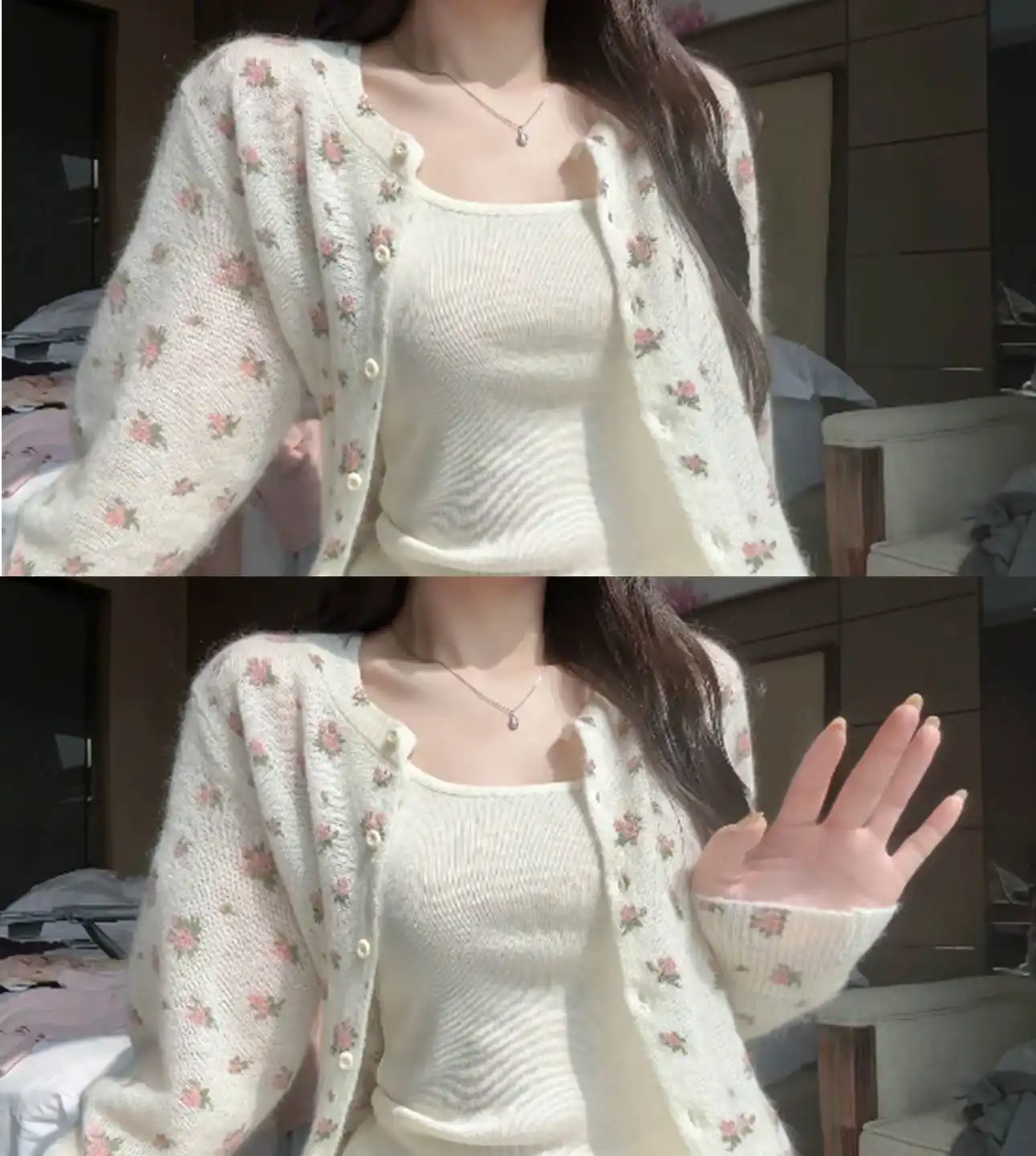 한국인기 플라워 니트 가디건 상세 이미지 3