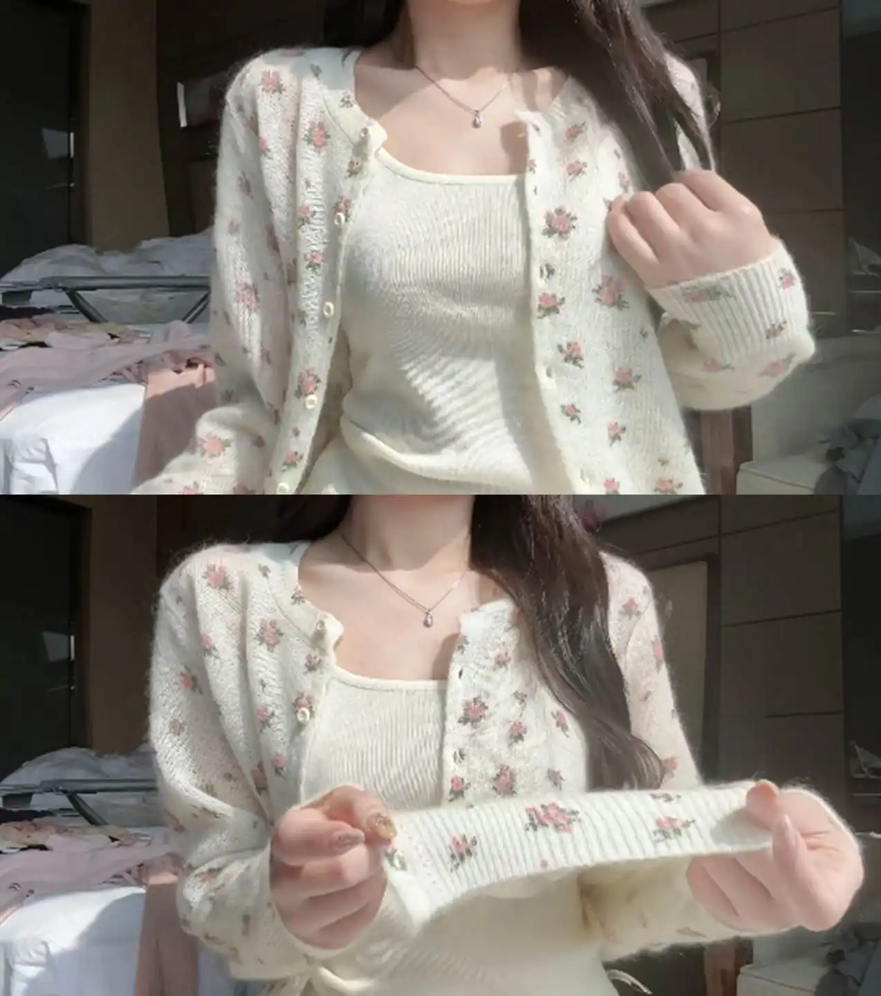한국인기 플라워 니트 가디건 상세 이미지 4