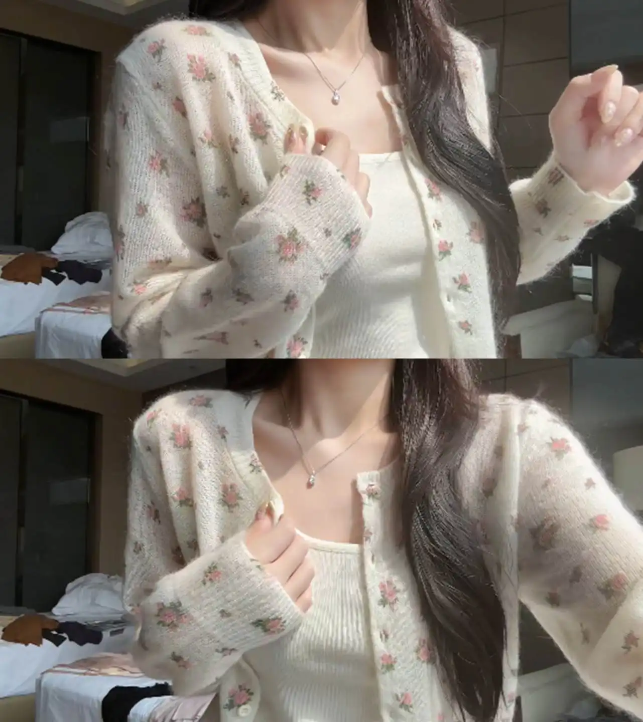 한국인기 플라워 니트 가디건 상세 이미지 5