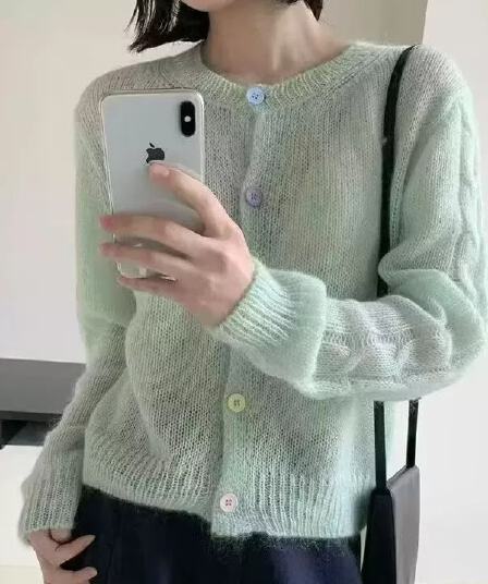 한 부서 라운드 넥 색상 버클 니트 오픈 가디건 여성 얇은 스타일 다용도 연령 감소 부드러운 달콤한 스타일 재킷 루즈핏 종류 출퇴근 바람