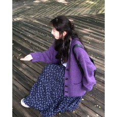 批发软糯温柔单排扣毛衣<b class='q'>开衫</b>外套女秋冬加厚宽松慵懒风上衣
