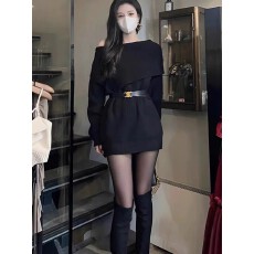 批发法式高级感气质名媛打底毛衣裙女秋季新款小个子露肩针织<b class='q'>连衣裙</b>