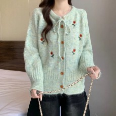 批发刺绣花朵毛衣女款2026新款网红爆款早春大码胖mm加厚针织<b class='q'>开衫</b>上衣