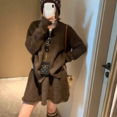 批发韩系miu风双拉链毛衣女<b class='q'>开衫</b>高腰a字短裙套装春秋气质两件套