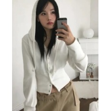 批发韩国连帽纽扣<b class='q'>开衫</b>女单排扣短款显瘦毛衣外套2024秋冬新款