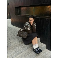 批发棕色费尔岛绵<b class='q'>羊毛</b>毛衣外套女秋冬游牧风慵懒高级感圆领针织<b class='q'>开衫</b>厚