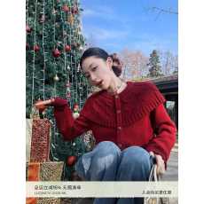 批发复古<b class='q'>羊毛</b>红色毛衣女冬季宽松假两件披肩针织衫