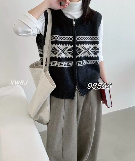 조끼 여자 가을 겨울 새로운 한국 스타일 루즈핏 패션 자카드 지퍼 보온 민소매 인사이드 가져 가라. 조끼 어깨 조끼