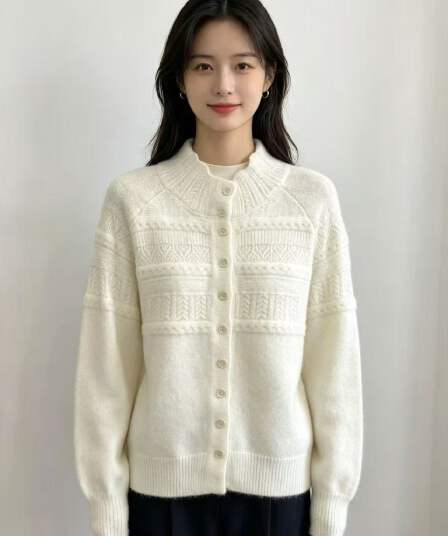 한 부서 무거운 작업 자수 반하이넥 니트 오픈 가디건 여성 봄 가을 새로운 다용도 스웨터 작은 키 부드러운 맨위