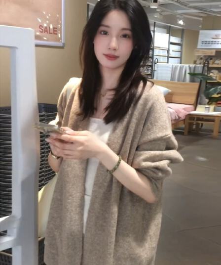 한 부서 느긋한 바람 오트밀 색상 스웨터 오픈 가디건 여성 코트 봄 가을 2026 새로운 자이언트 잘 생긴 ~ 중 니트 스웨터 맨위