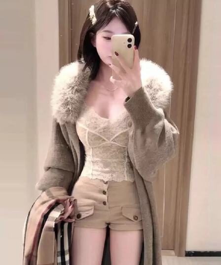 털 모피 칼라 재킷 롱 코트 바람막이 가을 겨울철 니트 오픈 가디건 스웨터 여성 의류 두꺼운 코트 루즈핏 패션 한국 스타일
