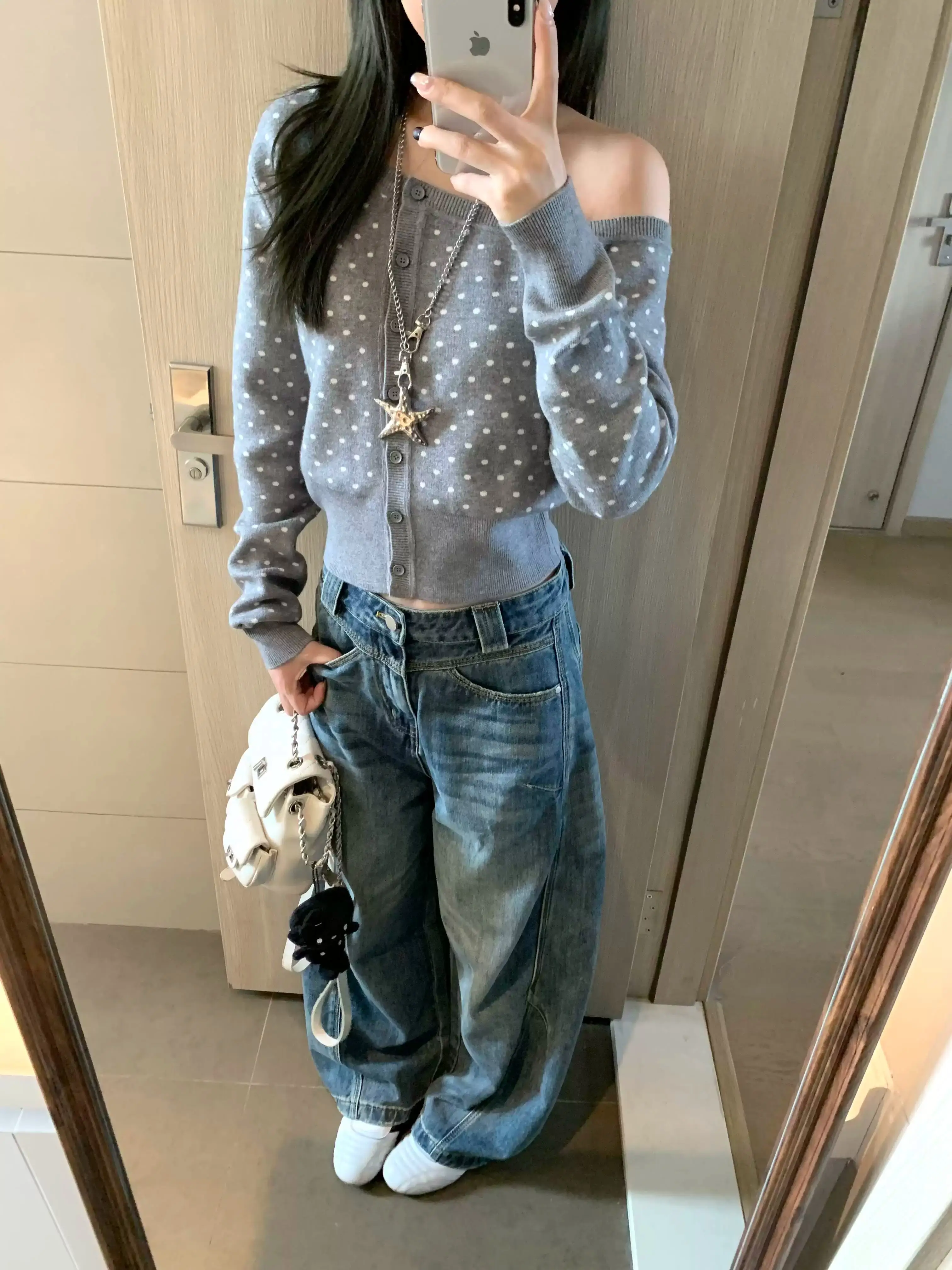 도트 패턴 루즈핏 가디건