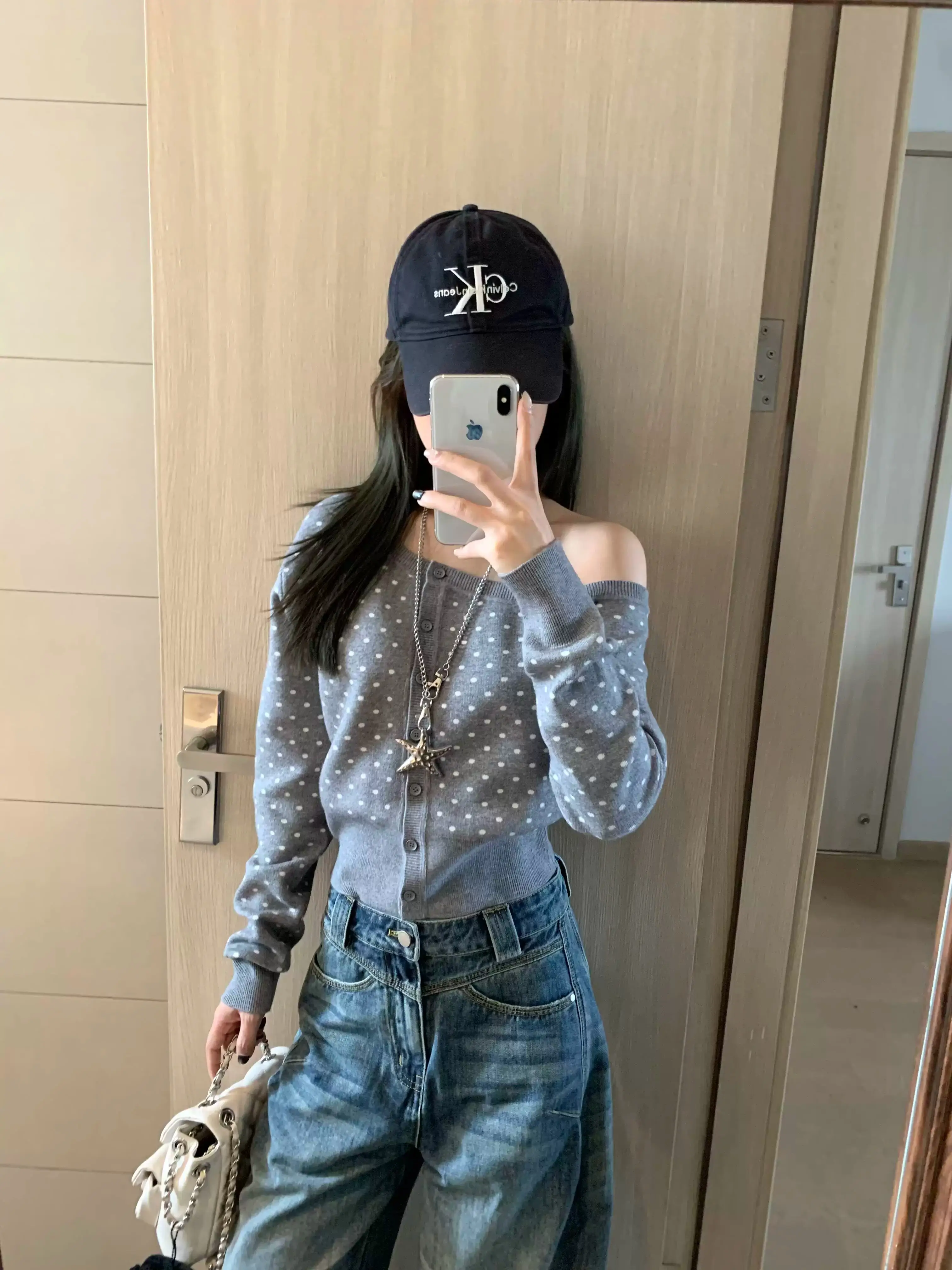 도트 패턴 루즈핏 가디건 상세 이미지 5